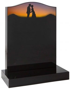 Ogee headstone with painted romantic silhouette