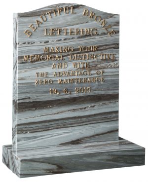 Ogee headstone in silk wave granite and raised bronze letters