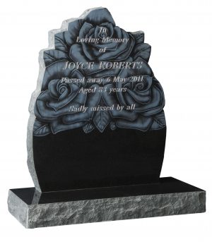 Ornate headstone with laser etched rose design